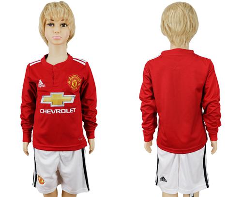 Manchester United Blank Home Long Sleeves Kid Soccer Club Jersey - Click Image to Close